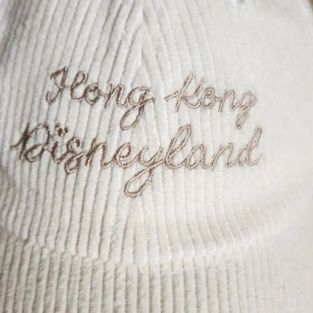Hong Kong Disneyland Cream White Corduroy Embroidered Baseball Hat Cap Lid NWOT